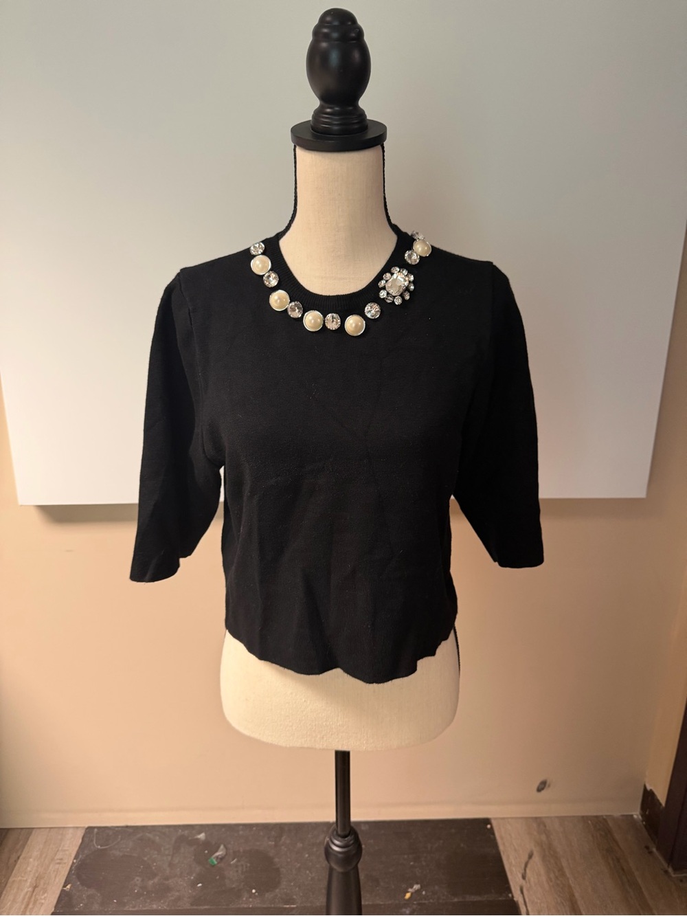 Black jeweled Crewneck Top - Classic Women's Knit